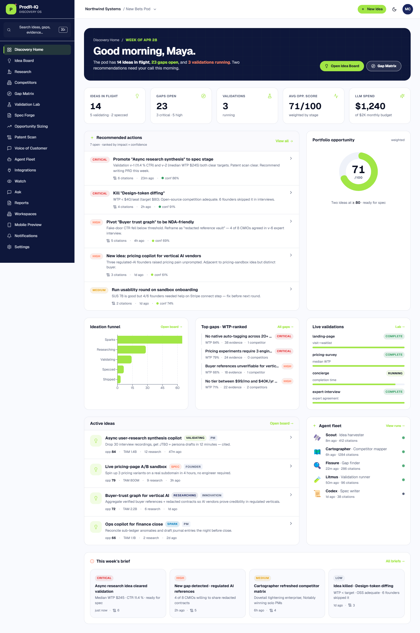 ProdR-IQ · Agentic Discovery OS for product teams