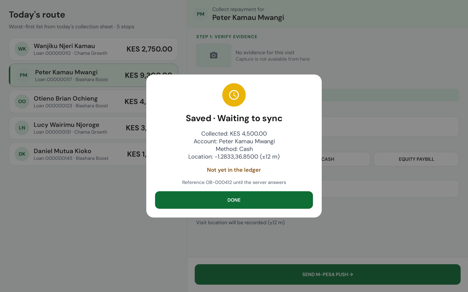 Saved, waiting to sync: not yet in the ledger, with the local reference